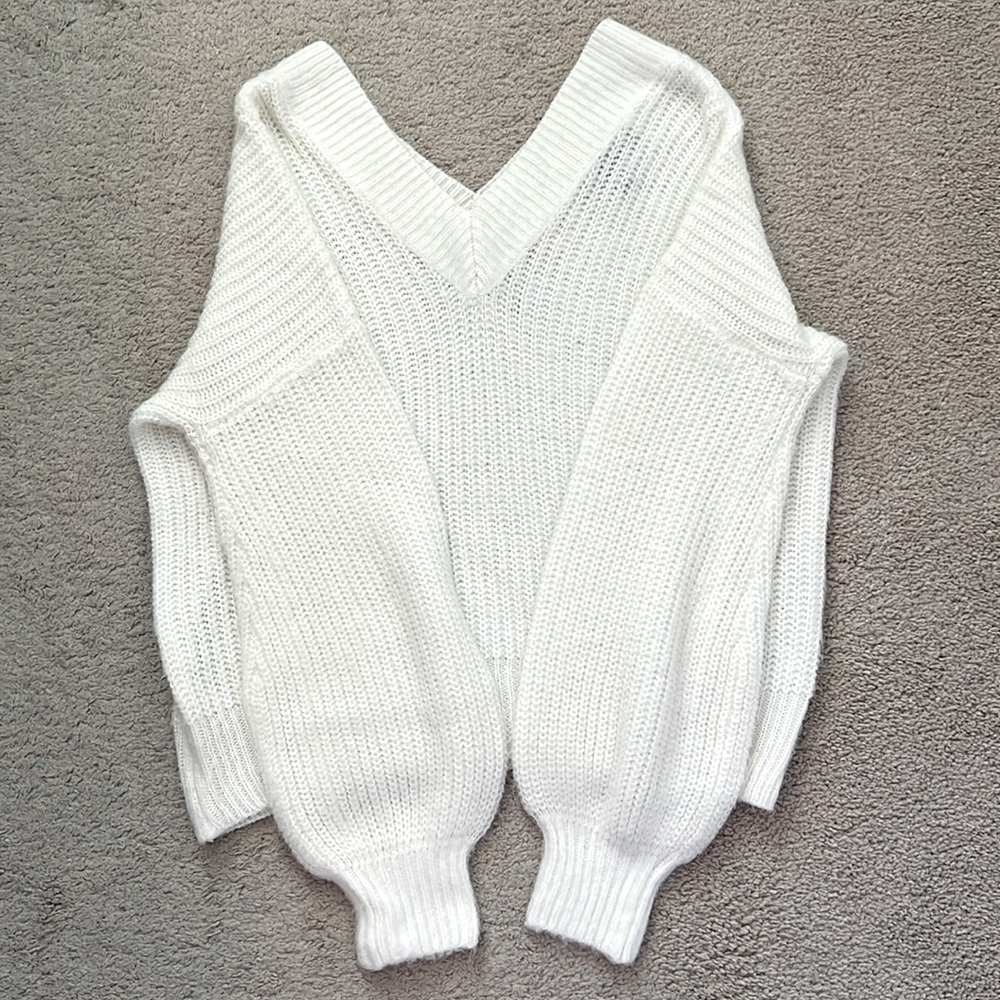 White Off the Shoulder/V-Neck Sweater